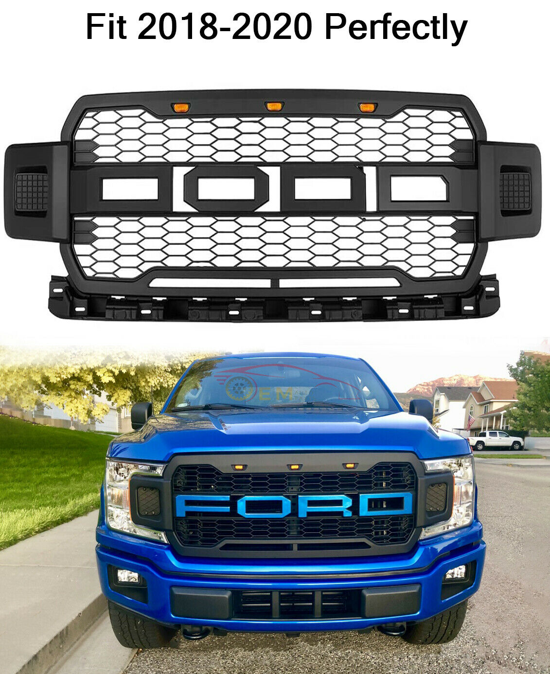 For 2018 Ford F150 Grille Pickup Raptor Style Front Mesh w/LED Fit 2019